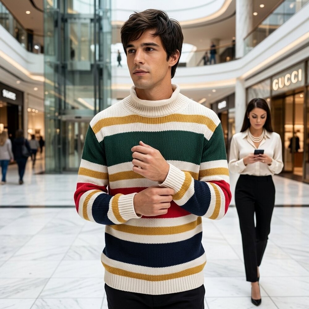 J.Crew Men's Large Striped Cotton Roll-Neck Sweater Archival Heritage Iconic